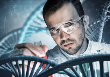 Yakışıklı bilim adamı araştırma yapma