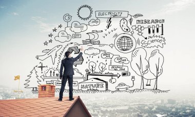 adam iş başarı çizimi