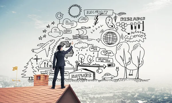 adam iş başarı çizimi