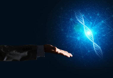 DNA molekülü araştırma sunan adam 