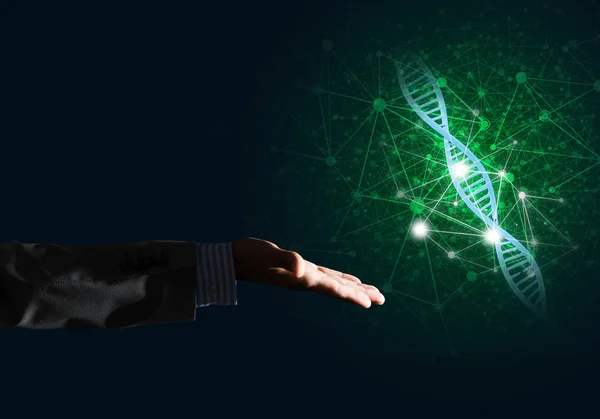 Человек представляет исследование молекул ДНК — стоковое фото