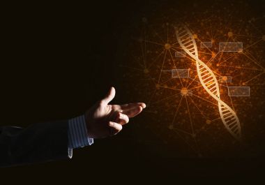 DNA molekülü araştırma sunan adam 