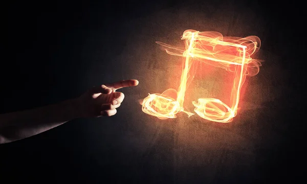 Musikkonzept präsentiert von Feuer brennender Ikone und Geste der Schöpfung — Stockfoto