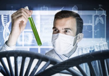 Yakışıklı bilim adamı araştırma yapma  