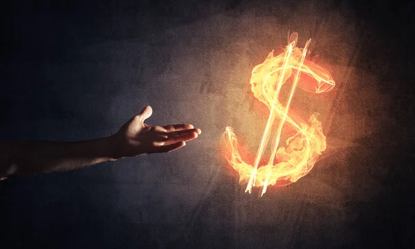 Man hands pointing at fire — Stock Photo, Image