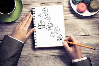 Not defteri vites düzeneği çizim eller 