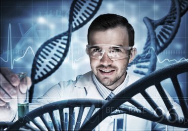 bilim adamı reaktifler cam şişe içinde karıştırma