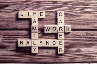 Ahşap masa üzerinde kavramsal anahtar kelimeler 