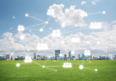 Modern cityscape yeşil çimen