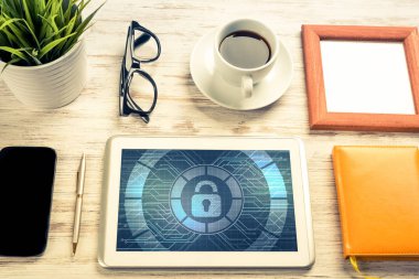 başı işleri ve asma kilit simgesine sahip tablet