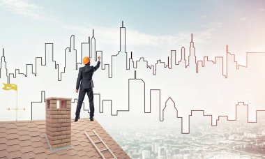 Mühendis adam çizim modern şehir