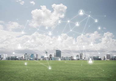 Modern cityscape yeşil çimen