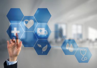 Tıp kavramı simgesiyle dokunmadan kadın