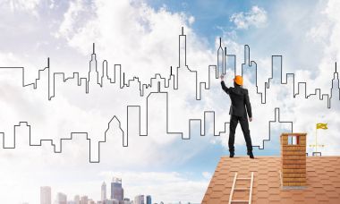 Mühendis adam çizim modern şehir