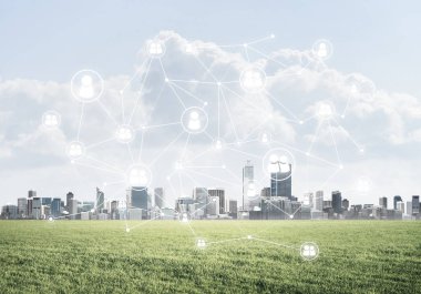 Modern cityscape yeşil çimen