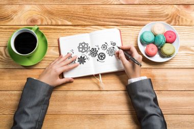 Not defteri vites düzeneği çizim eller 