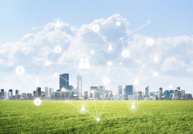 Modern cityscape yeşil çimen