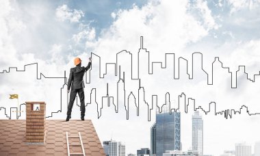 Mühendis adam çizim modern şehir