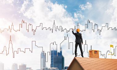 Mühendis adam çizim modern şehir