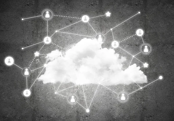 Chmura z computing połączeń na betonowej ścianie — Zdjęcie stockowe