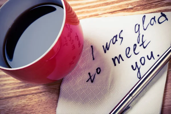 Coffee cup pen and napkin — Stock Photo, Image