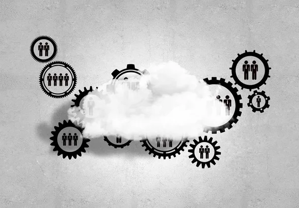 Gears and cloud on concrete wall — Stock Photo, Image