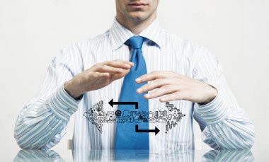 Avuç içi ile koruyucu jest yapma işadamı