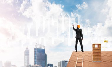 Mühendis adam çizim modern şehir