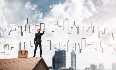 Mühendis adam çizim modern şehir