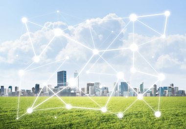 Modern cityscape yeşil çimen