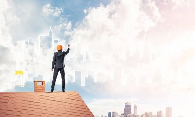 Mühendis adam çizim modern şehir