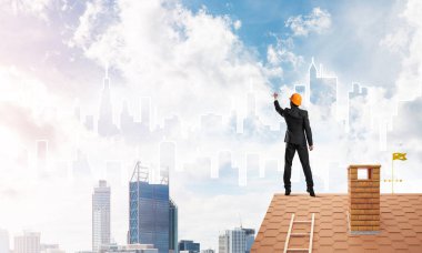 Mühendis adam çizim modern şehir