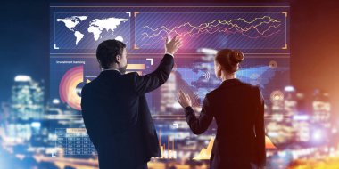 iş adamları çalışma ile sanal perde