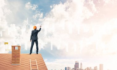 Mühendis adam çizim modern şehir