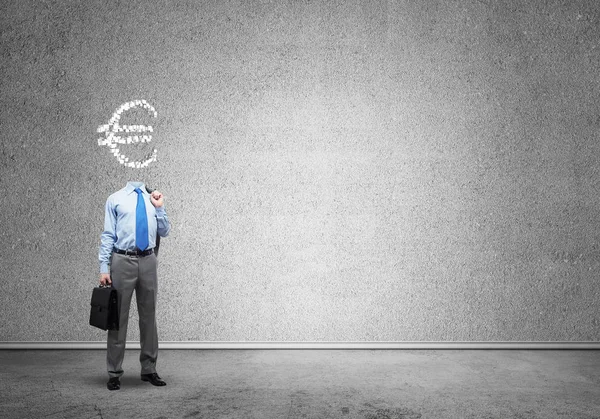 Businessman with euro sign instead of head — Stock Photo, Image