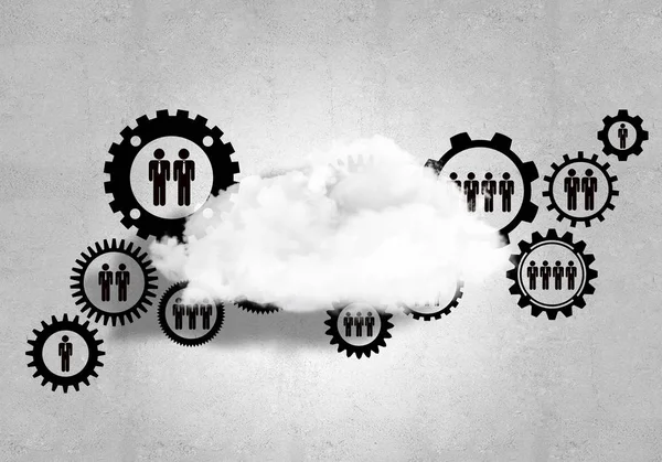 Gears and cloud on concrete wall — Stock Photo, Image