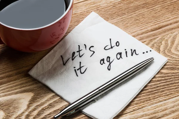 Coffee cup pen and napkin — Stock Photo, Image