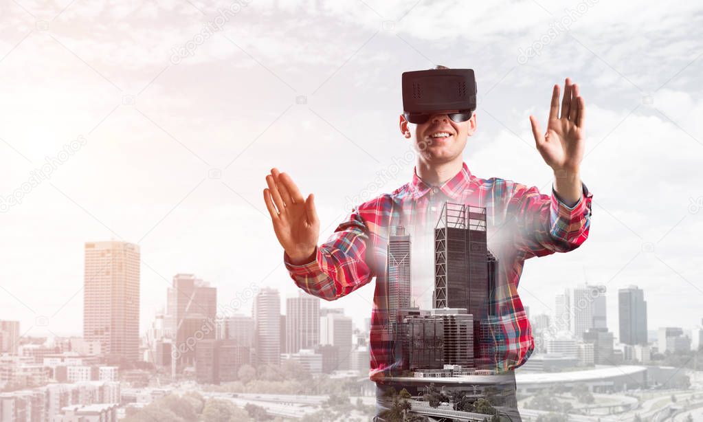 Man with virtual reality headset