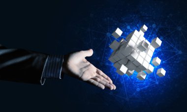 küp şekil tutan işadamı el 