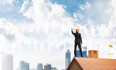 Mühendis adam çizim modern şehir