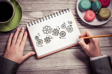 Not defteri vites düzeneği çizim eller 