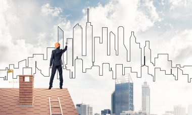 Mühendis adam çizim modern şehir