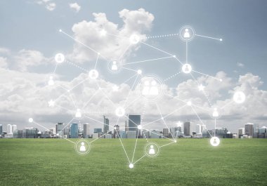 Modern cityscape yeşil çimen