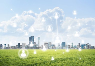 Modern cityscape yeşil çimen