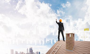 Mühendis adam çizim modern şehir