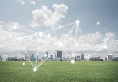 Modern cityscape yeşil çimen