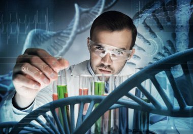 Yakışıklı bilim adamı araştırma yapma  