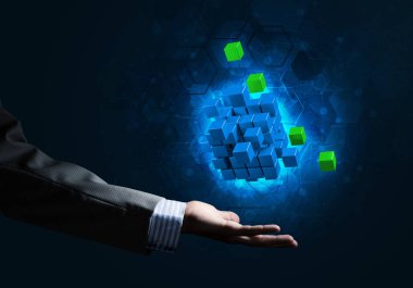 küp şekil tutan işadamı el 