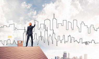 Mühendis adam çizim modern şehir