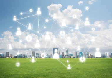 Modern cityscape yeşil çimen